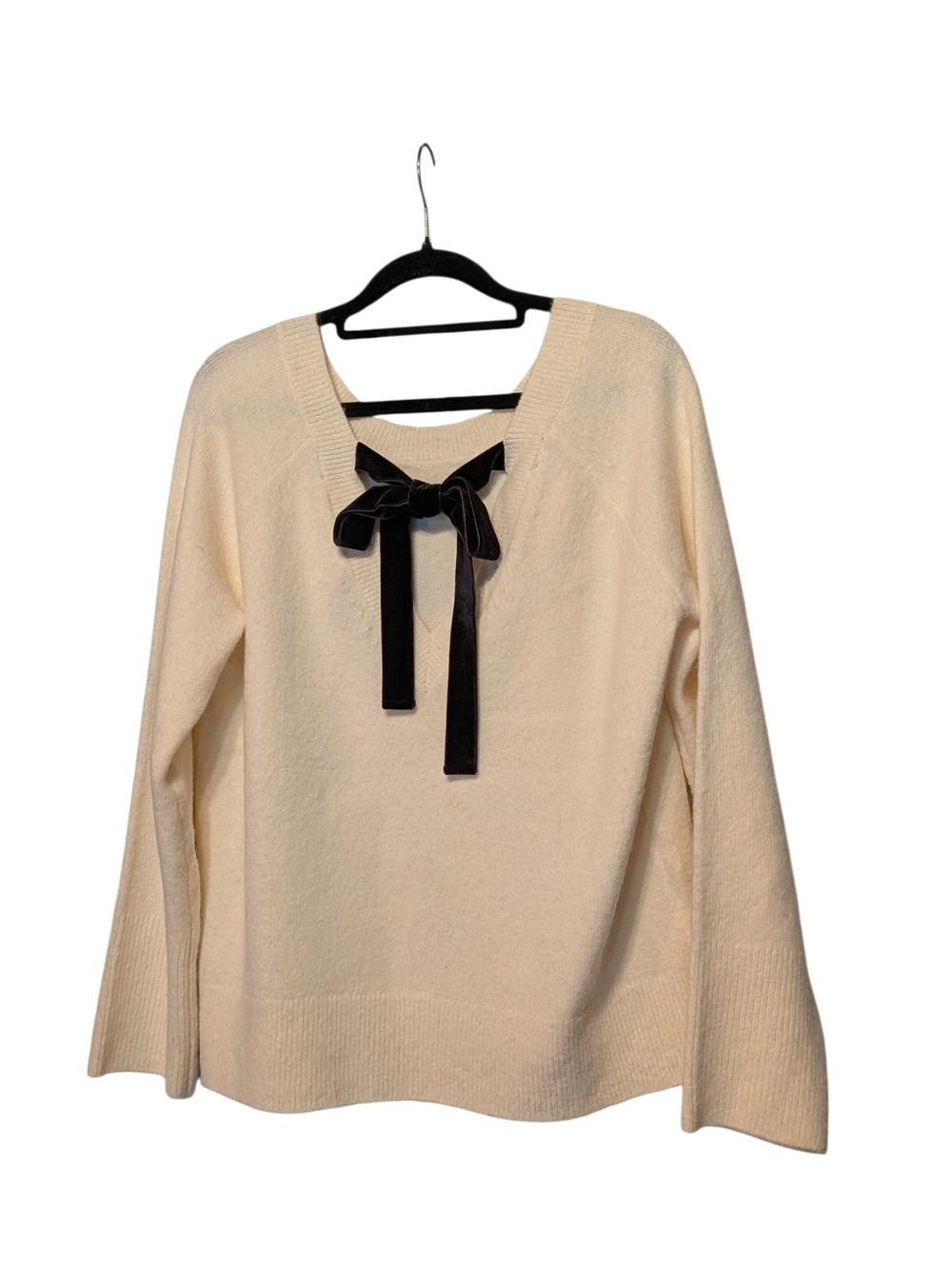 J. Crew Cream Scoop Neck minimalist Sweater black bow in back size small